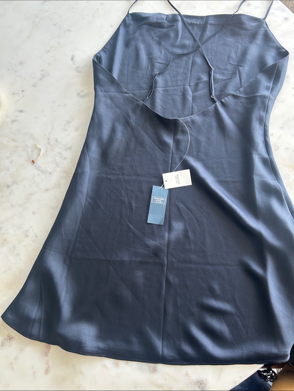 Abercrombie & Fitch Charcoal Gray Satin Dress with Blue Tag